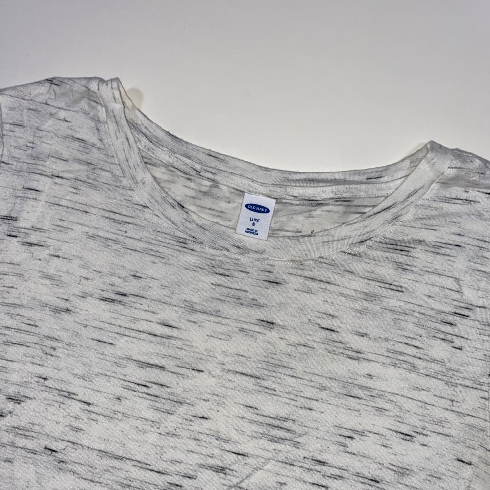 Old Navy Luxe White Black Marled Long‎ Sleeve Crew Neck TShirt Top Womens Size S
